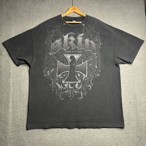 Vintage Skin Industries Shirt Mens 2XL Black Faded Iron Cross Grunge Y2K Skater